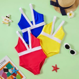 Toddler Girl Tank Solid Multicolor Swimsuit