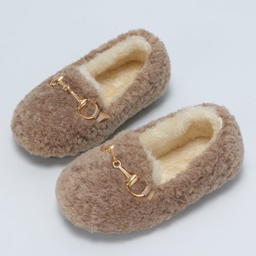Toddler / Kid Girl Buckle Solid Polarfleece Thermal Casual Slippers