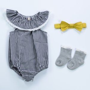 Trendy Flounced Plaid Bodysuit for Baby Girl