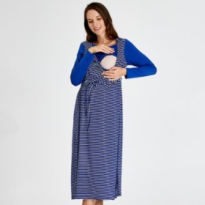 Trendy Striped Long-sleeve Nursing Maxi Dress