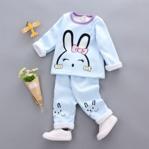 Wonderful Rabbit Print Sweatshirt and Pants Set for Baby Girl