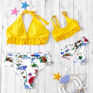 Yellow Top Matching Swimsuit for Mommy and Me