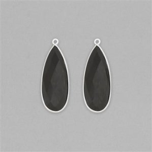 925 Sterling Silver Bezel Pendants Approx 36x14mm Inc. 28cts Black Onyx Faceted Pear Approx 30x12mm (WFDL72)