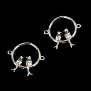 925 Sterling Silver Circle of Love Birds Connectors Approx 18x19mm 2pcs