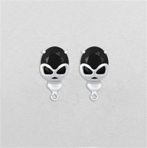 925 Sterling Silver Gemset Skull Earring Findings Approx 17x9mm Inc. 6cts Black Onyx Brilliant Oval Approx 11x9mm. (HBPK41)