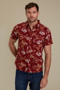 Męska koszula Tropical Printed - Burgundy