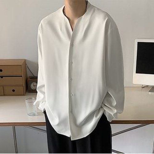 Long-Sleeve Notch Neck Plain Shirt