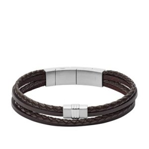 Fossil Men Brown Multi-Strand Braided Leather Bracelet - One size