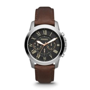 Fossil Men Grant Chronograph Brown Leather Watch Black - One size