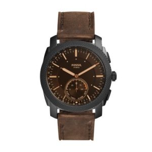 Fossil Men Hybrid Smartwatch – Machine Dark Brown Leather Black/Brown - One size
