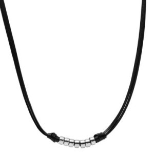 Fossil Men Rondelle Black Leather Necklace - One size