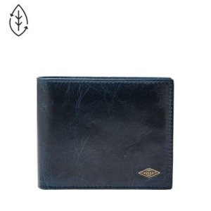 Fossil Men Ryan Rfid Large Coin Pocket Bifold Blue - One size