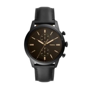 Fossil Men Townsman 44Mm Chronograph Black Leather Watch - One size