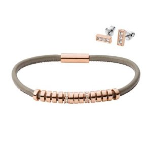 Fossil Women Bar Rose Gold-Tone Stainless Steel Studs And Bracelet Box Set Grey - One size