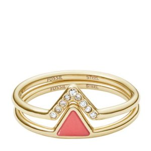 Fossil Women Duo Triangle Coral Semi-Precious And Gold-Tone Steel Rings Red - One size