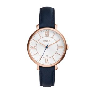 Fossil Women Jacqueline Navy Leather Watch Blue/Silver - One size
