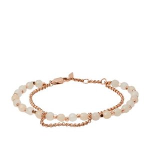 Fossil Women Pink Semi-Precious Double-Chain Bracelet Gold/Pink - One size