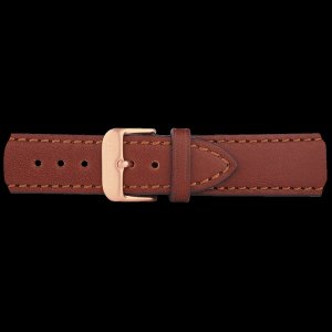 Watch Strap IP Rose Gold Leather Brown 20mm