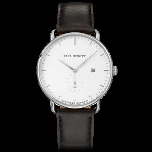 Paul Hewitt - Reloj grand atlantic line white sand acero inoxidable correa piel negro