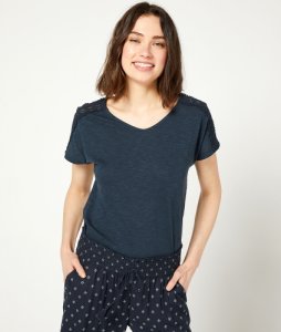 T-shirt détails guipure - SIMEA - XL - Bleu - Mujer - Etam