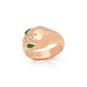 18k Rose Gold Diamond & Malachite Serpenti Ring, Gold