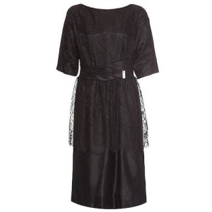 1950s Black Lace Wiggle Dress Size 16, Black