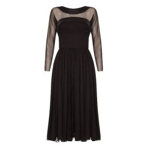 1960s Helena Barbieri Black Chiffon Dress Size 8, Black