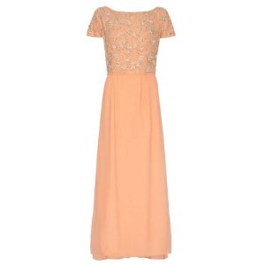 1960s Peach Crepe Dress with Beaded Bodice Size 10-12, Pastels