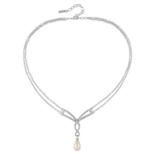 1980s Vintage D'Orlan Faux Pearl Swarovski Crystal Necklace, Gold