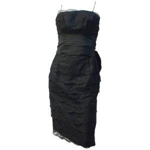 50s Black Lace Tiered Dress with Back Bow, Black