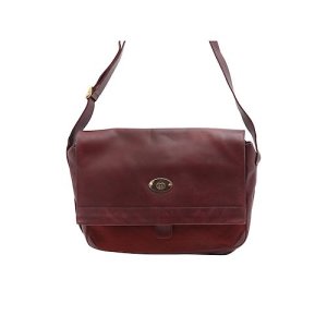Burgundy Vintage Gucci Leather and Logo Messenger Bag, Red