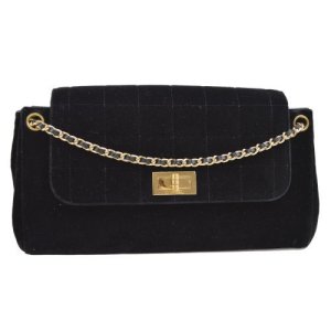 Chanel 2.55 Line Choco Bar Double Chain Shoulder Bag Black, Black