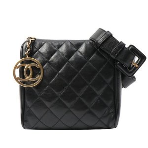Chanel Around 1990 Made Circle Cc Mark Charm Waist Bag Black, Black