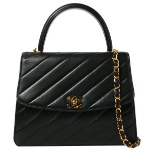 Chanel Around 1992 Made Mademoiselle Stitch Turn-lock 2way Bag Black, Black