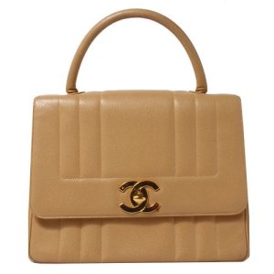 Chanel Around 1995 Made Caviar Skin Big Turn-Lock Handbag Beige, Nude & Neutrals