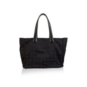 Chanel Black Nylon Canvas Travel Line Tote Bag Handbag, Black