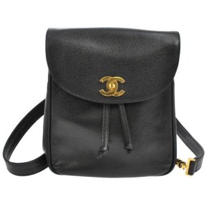 Chanel Cc Chain Backpack Bag Black Caviar Skin, Black
