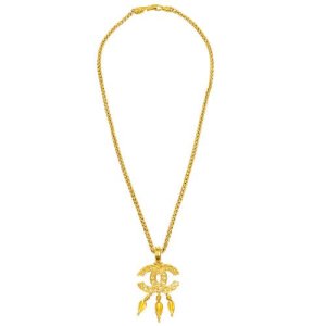 Chanel Cc Logos Charm Gold Chain Pendant Necklace 95A, Gold
