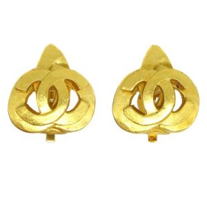 Chanel Cc Logos Heart Motif Earrings Clip-On Gold 97P, Gold