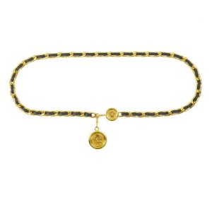 Chanel Cc Logos Medallion Gold Black Chain Belt 95A, Gold