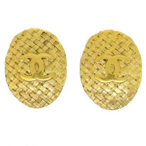 Chanel Cc Logos Quilted Oval Earrings Gold, Gold