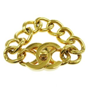 Chanel Cc Logos Turnlock Gold Chain Bracelet, Gold