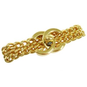 Chanel Cc Logos Turnlock Motif Charm Gold Chain Bracelet 97P, Gold