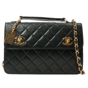 Chanel Double Turn-Lock Logo Charm 2Way Bag Black, Black
