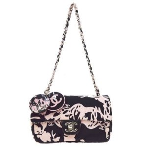 Chanel Flower Pattern Chain Shoulder Bag Black, Black