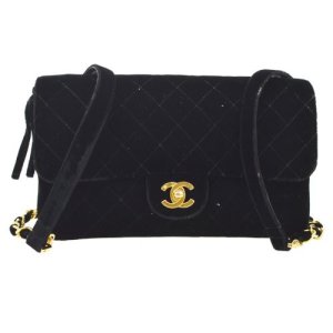 Chanel Quilted Cc Chain Backpack Bag Black Velvet, Black