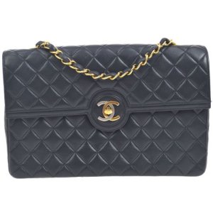 Chanel Quilted Cc Double Chain Shoulder Bag Navy, Blue