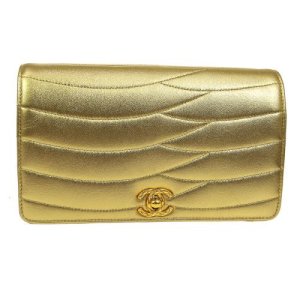 Chanel Quilted Cc Logos Clutch Hand Bag Gold, Gold