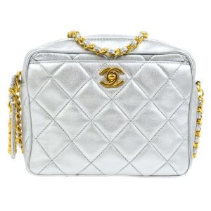 Chanel Quilted Cc Logos Single Chain Shoulder Bag Silver, Silver
