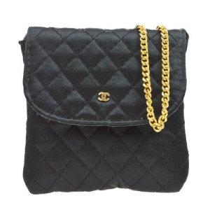 Chanel Quilted Chain Mini Shoulder Bag Satin Black, Black
